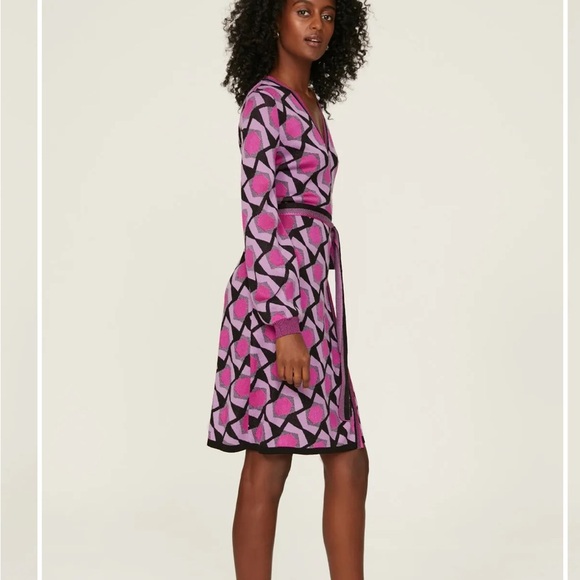 Diane Von Furstenberg Alexio Wrap Boho Dress Long Sleeve - Picture 3 of 11